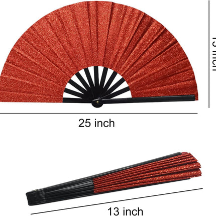 Line Dance Popping Fan,13 Inches Clacking Fans for Line Dancing,Boots on The Ground Hand Fan,Popping Fans for Line Dancing,Music Festivals,Carnival,Disco, Party (Red Glitter)
