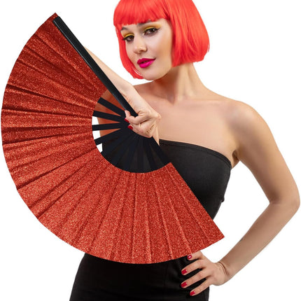 Line Dance Popping Fan,13 Inches Clacking Fans for Line Dancing,Boots on The Ground Hand Fan,Popping Fans for Line Dancing,Music Festivals,Carnival,Disco, Party (Red Glitter)