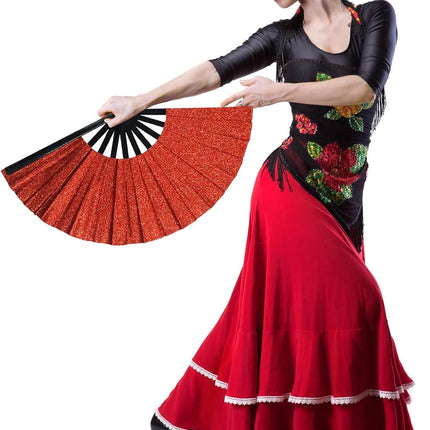 Line Dance Popping Fan,13 Inches Clacking Fans for Line Dancing,Boots on The Ground Hand Fan,Popping Fans for Line Dancing,Music Festivals,Carnival,Disco, Party (Red Glitter)