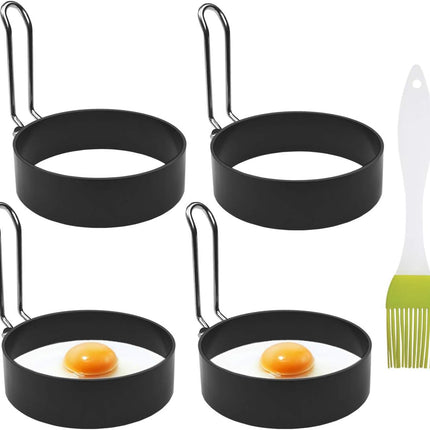 4 Pack Stainless Steel Eggs Maker Non Stick Round Egg Cooker for Cooking Rings Shaper Frying Pancake Sandwiches Metal Handle Household Kitchen Breakfast Tool