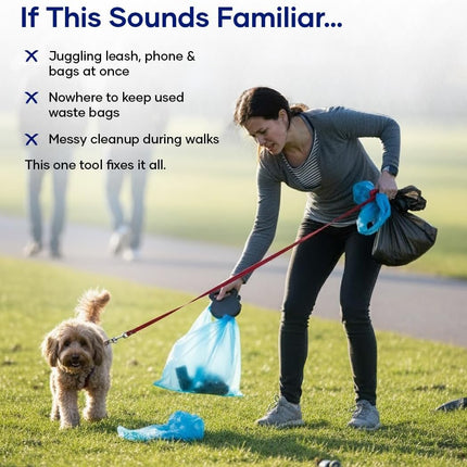 3-in-1 Dog Poop Bag Dispenser Blue Portable Leakproof Easy to Use Pet Waste Cleaning Helper