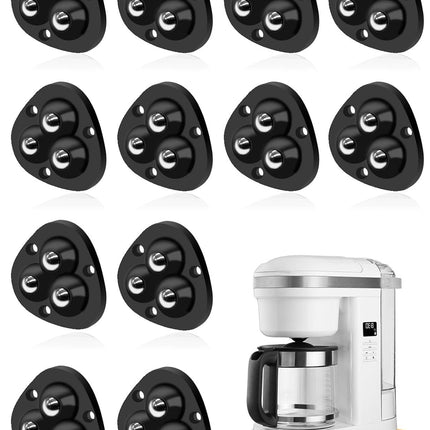 Small Appliance Caster Wheels,12 Pcs Mini Appliance Rollers for Kitchen Appliances Countertop 360°Rotation Self Adhesive Swivel Wheels for Coffee Maker,Storage Bins,Trash Can(Black)
