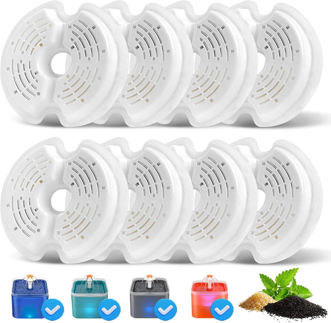 8 Pack Cat Water Fountain Filter Replacement, Quadruple Filtration Cat Fountain Filter for 67oz/2L Pet Dog Water Dispenser, Pet Fountain Filter Replacement