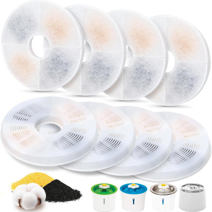 8 Pack Cat Water Fountain Filter Replacement Compatible with Catit, Cat Fountain Filters Compatible with Catit Design Senses Fountain/Flower Fountain/Senses 2.0 / Fresh & Clear Stainless Steel
