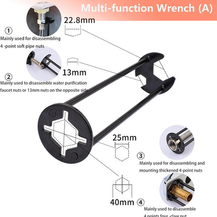 2 Pcs Four-jaw Hex Wrench, Basin Wrench Set,Tight Spaces Maintenance Installation Removal Faucet Tools, for Kitchen Bathroom Screws & Threads, Incompatible for Moen, , MasterFlow, Non-generic