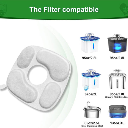 24 Pcs Cat Water Fountain Filter,12 Pack Filters & 12 Pack Pre-Filter Sponges, Compatible with 95oz/2.8L Pet Fountain
