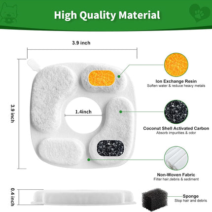 24 Pcs Cat Water Fountain Filter,12 Pack Filters & 12 Pack Pre-Filter Sponges, Compatible with 95oz/2.8L Pet Fountain
