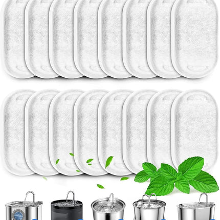 16 Pack Replacement Filters for Cat/Dog Water Fountain - Stainless Steel, 67oz/2L Adjustable Water Flow, Super Quiet