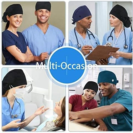 Adjustable Working Cap with Button, Cotton Working Hat Sweatband, Elastic Bandage Tie Back Hats for Women & Men, One Size