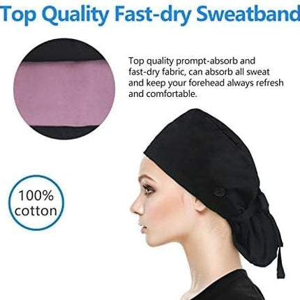 Adjustable Working Cap with Button, Cotton Working Hat Sweatband, Elastic Bandage Tie Back Hats for Women & Men, One Size