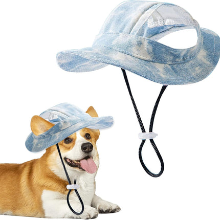 Baseball Cap for Dogs - Visor Sun Protection Hat With Ear Holes, Adjustable Outdoor Sport Hat With Round Brim for Puppy, Small Medium Dogs, Cats (Large)