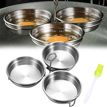 Steel Egg Poacher, Poached Egg Cooker, 3-Cup Poached Egg Cooker, Nonstick Egg Poacher Cups, Egg Poaching Pan with Rack and Handle for Microwave Oven Stovetop