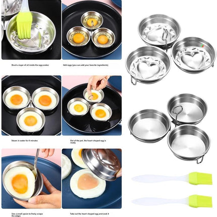 Steel Egg Poacher, Poached Egg Cooker, 3-Cup Poached Egg Cooker, Nonstick Egg Poacher Cups, Egg Poaching Pan with Rack and Handle for Microwave Oven Stovetop