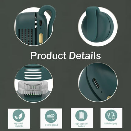 Portable Silent Mini Bladeless Fan Clip On, Portable silent mini bladeless electric fan, 3 Speeds Hands-Free Neck Fans Hanging Waist Clip Bladeless Fans for Girlfriend Summer Gift (White+Green)