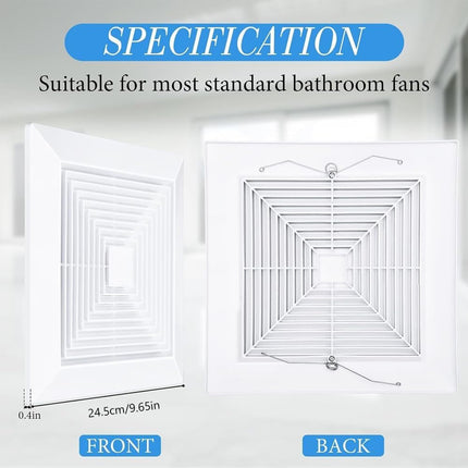 Bathroom Exhaust Fan Cover with Spring,(9"x9"Inches) White Bathroom Ceiling Fan Grille,Replacement Parts for Square Ceiling or Wall-Mount Exhaust,Bathroom Exhaust Fan Cover Ceiling Air Diffuser