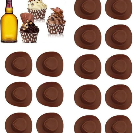 24-Pack Mini Western Hats, Mini Cowboy Hats, Western Mini Cowboy Hats Plastic Micro Doll Hat Craft Kit (Brown)