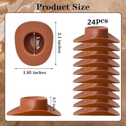 24-Pack Mini Western Hats, Mini Cowboy Hats, Western Mini Cowboy Hats Plastic Micro Doll Hat Craft Kit (Brown)