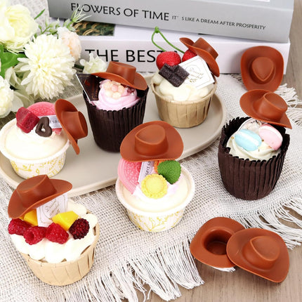 24-Pack Mini Western Hats, Mini Cowboy Hats, Western Mini Cowboy Hats Plastic Micro Doll Hat Craft Kit (Brown)