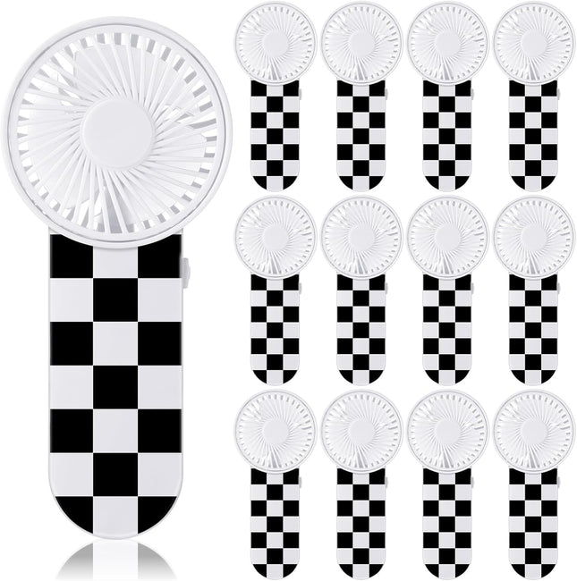 12 Pcs Race Car Party Favors Portable Fan Bulk Mini Handheld Personal Fans Checkered Black and White for Team Gift Travel Summer Outdoor Decorations -