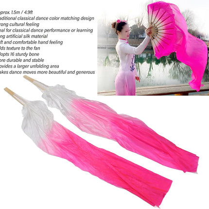 Dance Fan, 1 Pair Long Fan Belly Fans Folding Performance Classical (Pink)