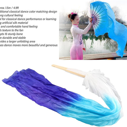 Dance Fan, 1 Pair Long Fan Belly Fans Folding Performance Classical (Blue)