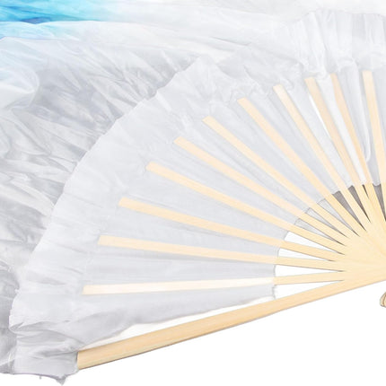 Dance Fan, 1 Pair Long Fan Belly Fans Folding Performance Classical (Blue)