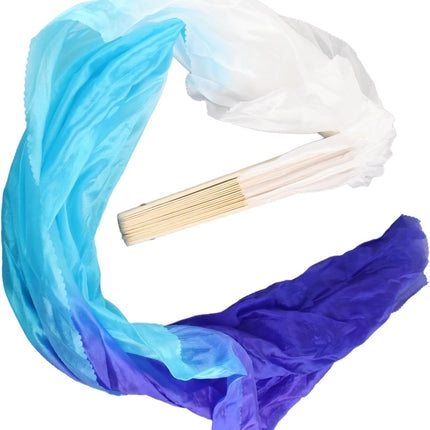 Dance Fan, 1 Pair Long Fan Belly Fans Folding Performance Classical (Blue)