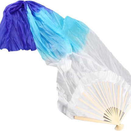 Dance Fan, 1 Pair Long Fan Belly Fans Folding Performance Classical (Blue)