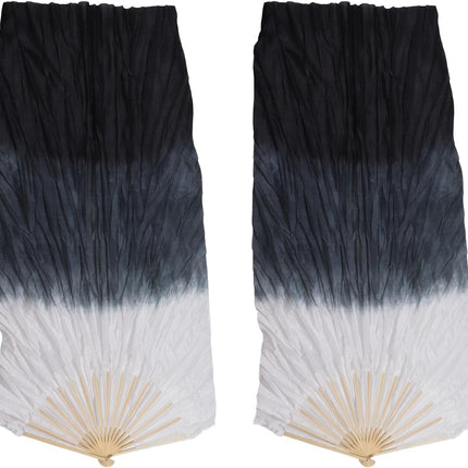 Dance Fan, 1 Pair Long Fan Belly Fans Folding Performance Classical (Black)