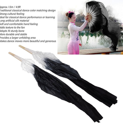 Dance Fan, 1 Pair Long Fan Belly Fans Folding Performance Classical (Black)
