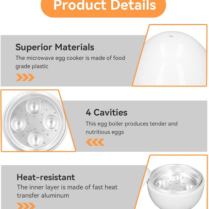 Microwave Egg Cooker, Hard Boiled 4 Capacity Boiler Steamer Poacher Microwavable with Lid for Cooking Kitchen Tools