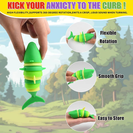 3 PCS Fidget Sharks Toys for Adults,3D Articulated Caterpillar Sensory Stress Relief Flexible Hand Toy, Ideal Party Favor Colorful Office Desk Toys