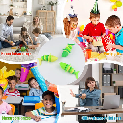 3 PCS Fidget Sharks Toys for Adults,3D Articulated Caterpillar Sensory Stress Relief Flexible Hand Toy, Ideal Party Favor Colorful Office Desk Toys