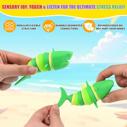 3 PCS Fidget Sharks Toys for Adults,3D Articulated Caterpillar Sensory Stress Relief Flexible Hand Toy, Ideal Party Favor Colorful Office Desk Toys