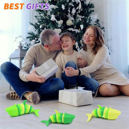 3 PCS Fidget Sharks Toys for Adults,3D Articulated Caterpillar Sensory Stress Relief Flexible Hand Toy, Ideal Party Favor Colorful Office Desk Toys