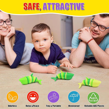 3 PCS Fidget Sharks Toys for Adults,3D Articulated Caterpillar Sensory Stress Relief Flexible Hand Toy, Ideal Party Favor Colorful Office Desk Toys