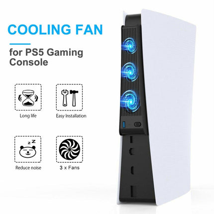 Portable 3 Fans Game Console Cooling Fan Playstation Accessories for PS5 DE/UHD Version Black