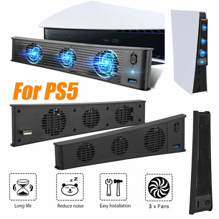 Portable 3 Fans Game Console Cooling Fan Playstation Accessories for PS5 DE/UHD Version Black