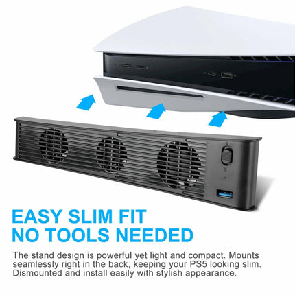 Portable 3 Fans Game Console Cooling Fan Playstation Accessories for PS5 DE/UHD Version Black