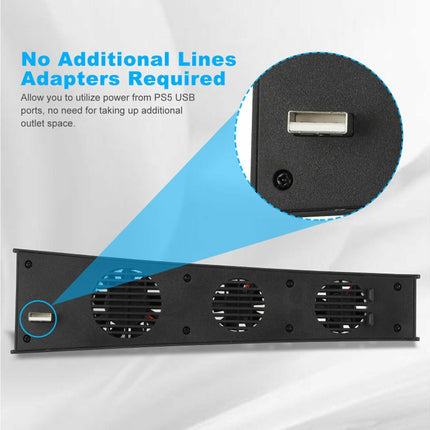 Portable 3 Fans Game Console Cooling Fan Playstation Accessories for PS5 DE/UHD Version Black