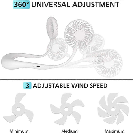 Hanging Neck Aromatherapy Fan Portable 3000mAh Battery Rechargeable Mini USB Personal Fan-White