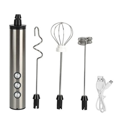 Stainless Steel Milk Frother, USB Charging, Handheld Electric Egg Beater for Home Kitchen