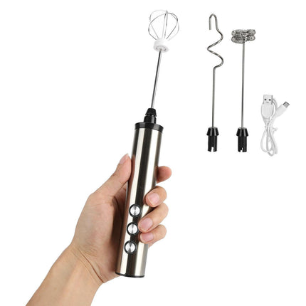 Stainless Steel Milk Frother, USB Charging, Handheld Electric Egg Beater for Home Kitchen