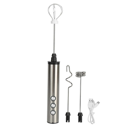 Stainless Steel Milk Frother, USB Charging, Handheld Electric Egg Beater for Home Kitchen