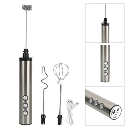Stainless Steel Milk Frother, USB Charging, Handheld Electric Egg Beater for Home Kitchen