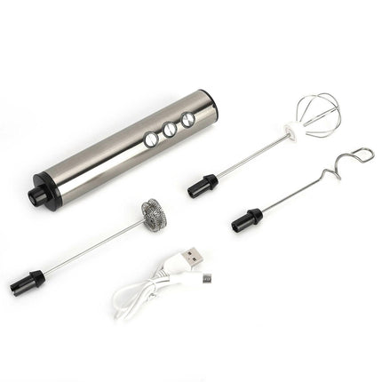 Stainless Steel Milk Frother, USB Charging, Handheld Electric Egg Beater for Home Kitchen