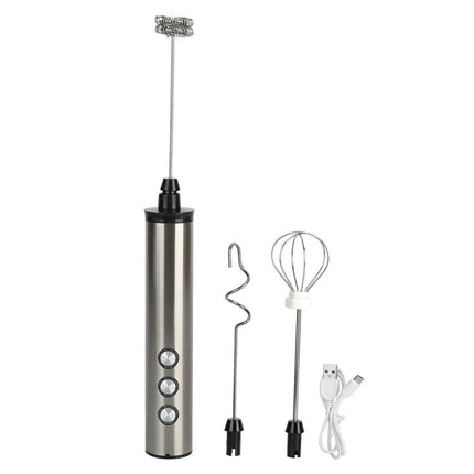 Stainless Steel Milk Frother, USB Charging, Handheld Electric Egg Beater for Home Kitchen