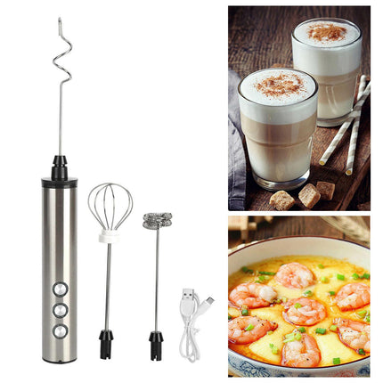 Stainless Steel Milk Frother, USB Charging, Handheld Electric Egg Beater for Home Kitchen