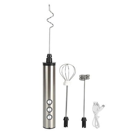 Stainless Steel Milk Frother, USB Charging, Handheld Electric Egg Beater for Home Kitchen
