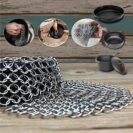 Stainless Steel Cast Iron Skillet Cleaner Chainmail Scrubber-6inch